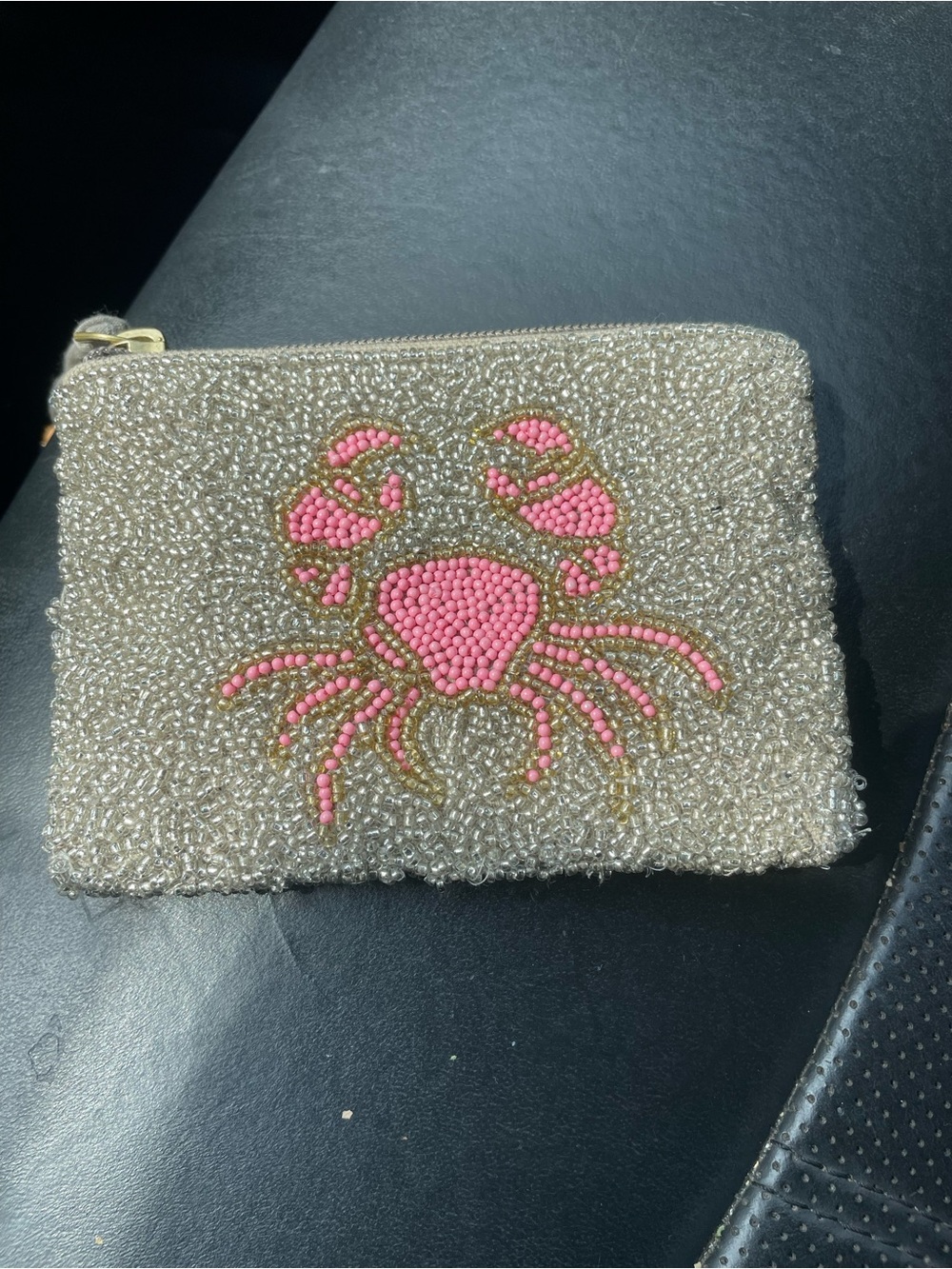 America & Beyond Cancer Crab Beaded Coin Purse Pink Silver Zodiac Coastal